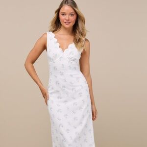 Lulus Natassa White Floral Swiss Dot Midi Dress - Size L